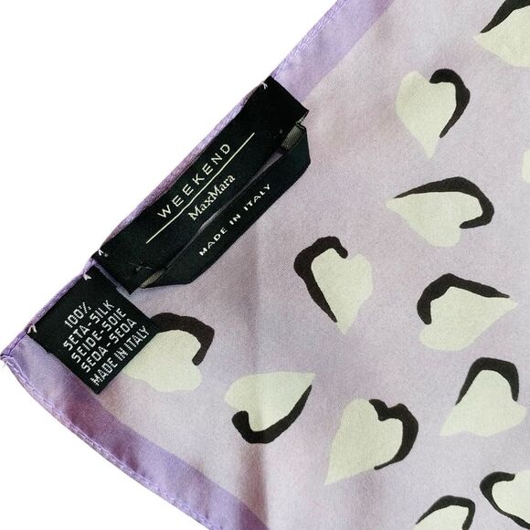 MaxMara Weekend Italian Silk Scarf Pastel Purple Abstract Heart Print Twilly - Picture 2 of 6